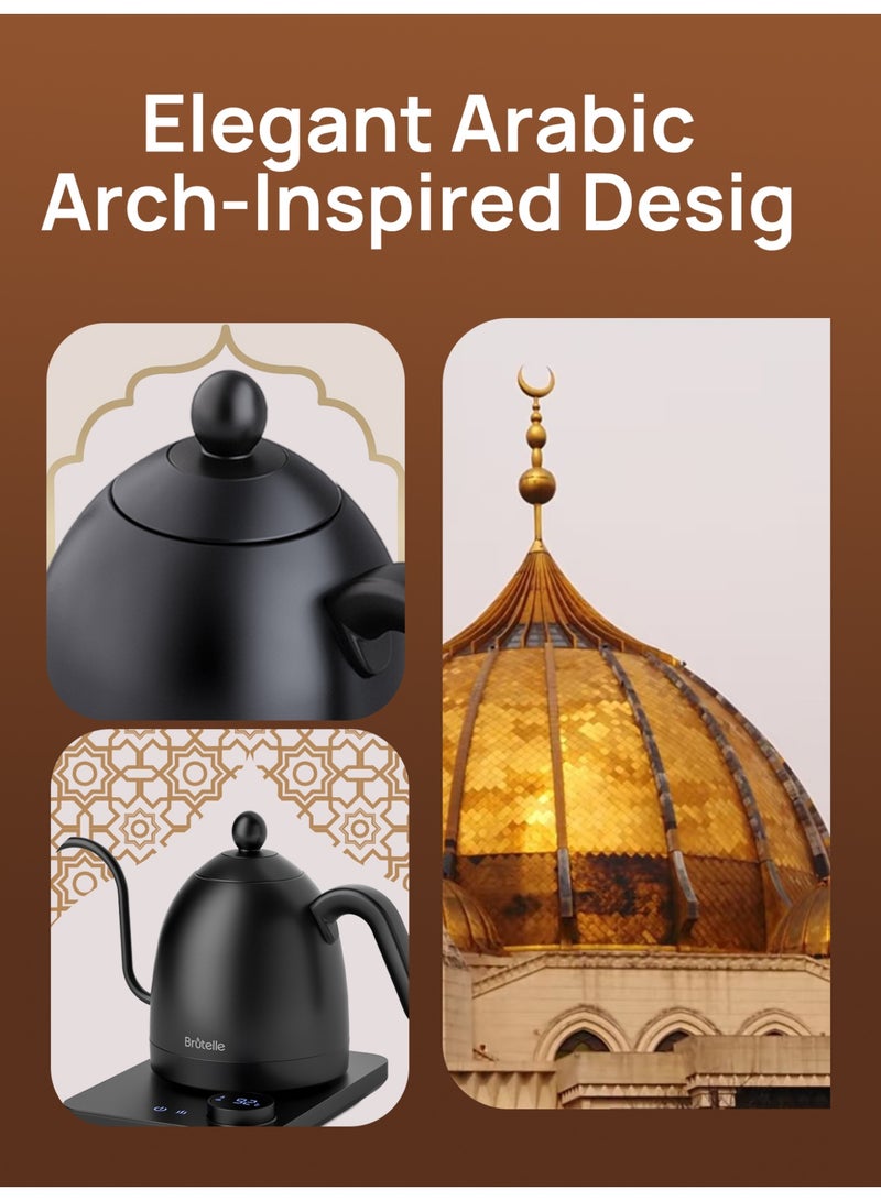 Brutelle Electric Gooseneck Kettle V60 Coffee Kettle Tea Kettle 0.8L 1200W Power Rotary push button Adjustable Temperature with Insulation Quick Heating Perfect for Pour-Over Coffee at Home and Office Matte Black - Image 5